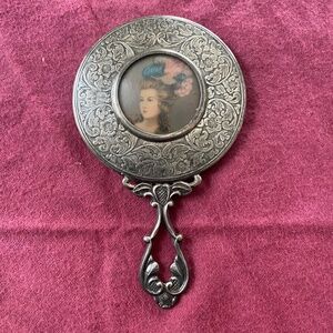 Vintage Portrait of Woman Silverplate Hand Mirror